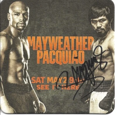 Manny Pacquiao PACMAN Vs Floyd Mayweather Signed Beer Bar Coaster PSA DNA COA - Image 1 of 2