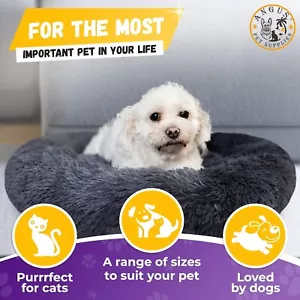 Calming Fluffy Fuzzy Soft Pet Bed + Blanket for Pet Cats/Dogs, Medium- Dark Grey - Picture 1 of 7