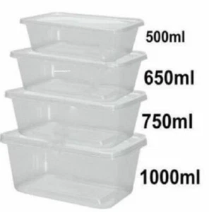 Takeaway Food Containers With Lids Plastic Food Boxes Sealed Packs 4Sizes choice - Picture 1 of 13