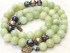 VINTAGE CHINESE 100% NATURAL GREEN JADE STERLING SILVER 12mm BEAD NECKLACE