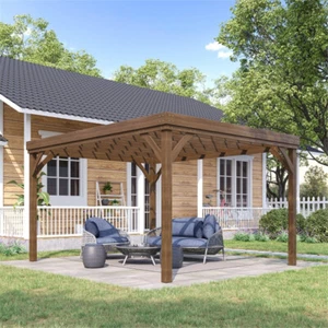 Wooden Outdoor Gazebo Garden Pavilion with Roof for Patio Deck and Backyard - Picture 1 of 7