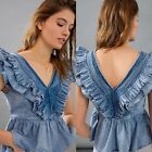 Anthropologie Mare Mare Ruffled Chambray Blouse Large