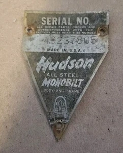 1949s HUDSON Serial # Metal Auto Car Name Door Plate Badge - Picture 1 of 5