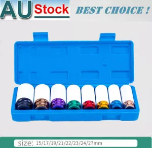 8X 1/2" Drive Wheel Protector Thin Wall Impact Socket Lug Nut Socket Set 15-27mm - Picture 1 of 8
