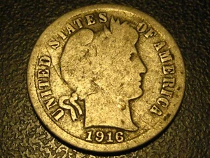1916-P 90% Silver Barber Dime - Picture 1 of 4