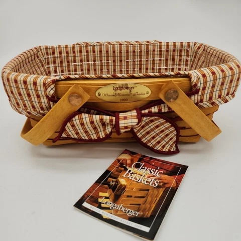 Longaberger Homestead 2000 Red Woven Memories Basket+Protector+Fabric Liner+Card Cover