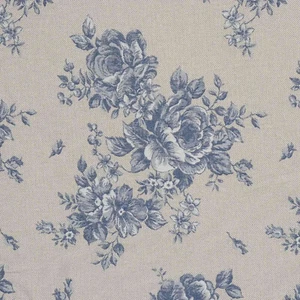 Belle Rose Blue Jacquard Linen Woven Floral Fabric | Upholstery Curtains - Picture 1 of 6