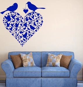 Vinyl Decal Wall Sticker Couple Birds Heart Shape Spring Love Decor (n744) - Picture 1 of 3