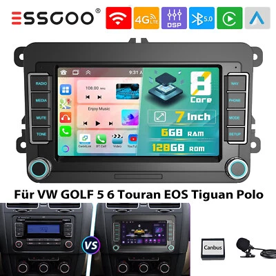 Autoradio Für VW GOLF 5 6 Tiguan ​Polo EOS Android 14 6+128G Carplay Navi 8-Core - Bild 1 von 4