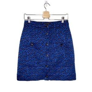 Falda Corta Banana Republic Azul Leopardo Estampado Animal Botón Delantero 0 Academia - Imagen 1 de 10