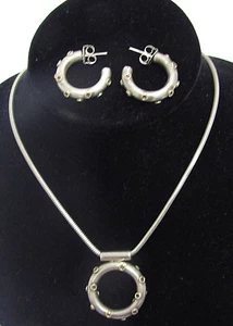 Julie A White Necklace Earring Set Sterling Silver 14K Yellow Gold Signed JAW - Picture 1 of 4