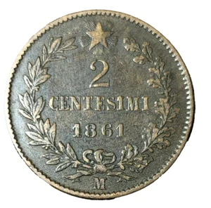 1861 ITALY TWO 2 CENTESIMI NICE WORLD COIN - Picture 1 of 2
