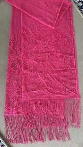 Long Scarf Shawl Valentine Pink Lace Fringe Romantic Victorian Table Lamp Cover - Picture 1 of 10