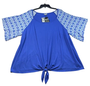 Avenue Blouse Womens Plus Size 24 Blue Short Sleeve Front Tied Knot New Casual - Picture 1 of 7