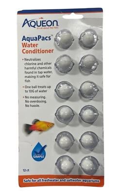 Acondicionador de agua Aqueon AquaPacs - Agua dulce y salada - 12 unidades - Exp 08/26 Foto 1 de 3