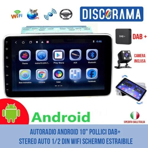 AUTORADIO ANDROID 10" POLLICI DAB+ STEREO AUTO 1/2 DIN WIFI SCHERMO ESTRAIBILE - Immagine 1 di 4