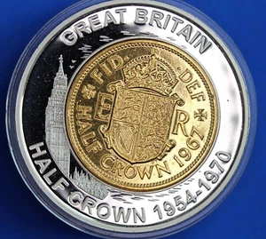 Britische Währung versilberte Medaille 50 mm, Elizabeth II Half Crown **[29972] - Bild 1 von 4