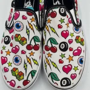 NEW Vans Sneakers Slip On Shoes Graphic All Over Tattoo Print Mens 6 Women’s 7. - Picture 1 of 9
