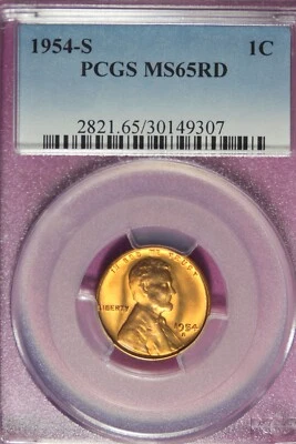 1954 S- PCGS MS65RD LINCOLN WHEAT CENT #B45260 - Image 1 of 2