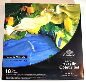 New PHOENIX 18 Piece Artist Acrylic Colour Paint Set Art Acrylic Paints - Picture 1 of 5