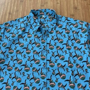 Fernet Branca Button Up Shirt Mens XL Blue Stretch Short Sleeve - Picture 1 of 15