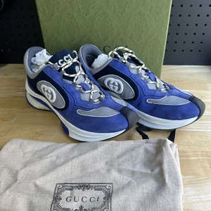 GUCCI RUN Sneaker Schuhe GG Gr. 8 Blau Herrenschuhe Leder Made in Italy Gebraucht - Bild 1 von 6