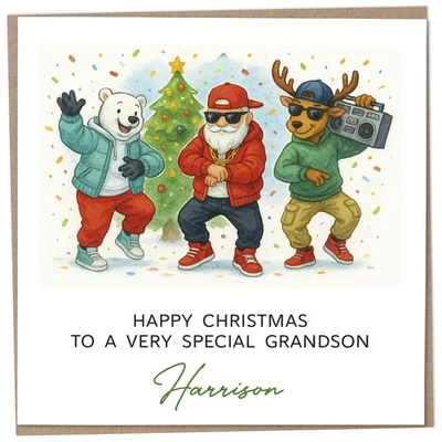 CANDYMIX Personalised Christmas Card for 11+ Year Old Grandson - Custom Name Xmas Card