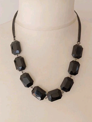 ACCESORIO 2 Filas Cadena Metal Negro Facetado Negro Acrílico Cuentas Collar-L 53cm Foto 1 de 4