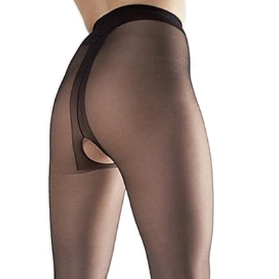 Damen Strumpfhose L ouvert Schritt offen Satin Nylons schwarz Dessous Reizwäsche - Bild 1 von 4