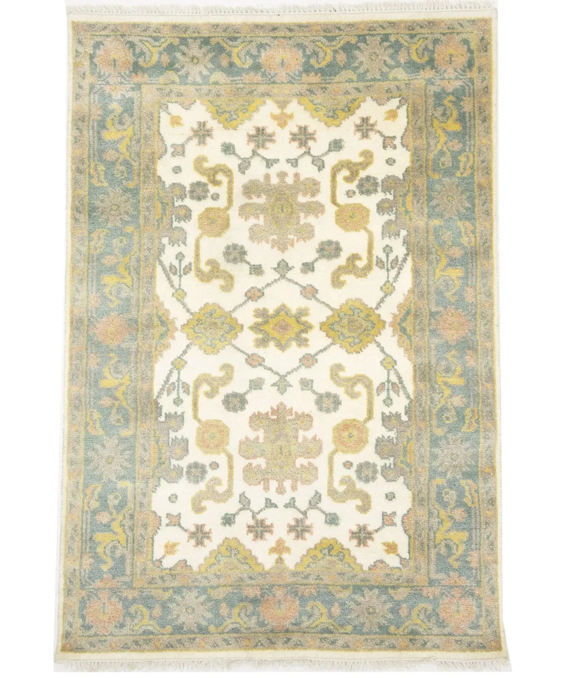 Handmade Green Oushak Chobi Oriental Rug Floral Carpet Bathroom Décor 4X6 ft - Image 1 of 4