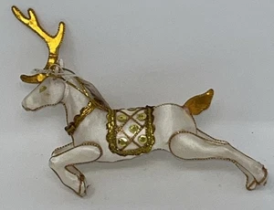 Reno de seda vintage hecho a mano satinado bordado adorno de Navidad oro blanco - Imagen 1 de 12