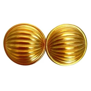 Vintage Gold Tone Domed Ribbed Clip On Earrings Statement Jewelry - Picture 1 of 4