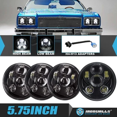 For 1967-1976 Chevrolet Caprice 4pcs 5.75" Black LED Headlights Hi/Lo Beam Lamp - Image 1 of 4