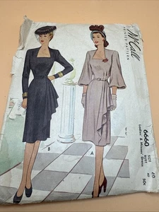 Original 1940s McCall Printed Sewing Pattern 6660, Dress Pattern Size 40 - Picture 1 of 6