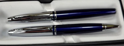 Juego de bolígrafos y bolígrafos Cross Calais laca azul y cromo nuevo en caja Foto 1 de 4
