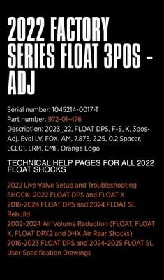 Fox Float DPS Factory 7.875x 2.25 (200x57) 2 POS (con ajuste de modo abierto de 3 POS) Foto 1 de 4