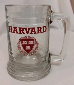Harvard University Beer Stein Clear Red Writing Veritas Mug Collectible  - Picture 1 of 5