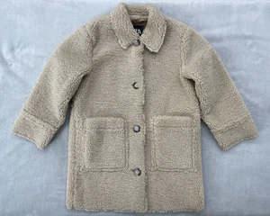 ZARA Kids Sherpa Coat Size 8–9 (CM130) Beige Faux Shearling Button Jacket - Picture 1 of 7