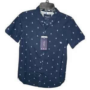 Denim & Flower Ricky Singh boys button down shirt 11/12 Anchors Nautical Blue - Picture 1 of 8