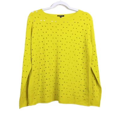 Lafayette 148 New York Cashmere Sweater Womens Small Chartreuse Lagenlook Luxury - Image 1 of 4