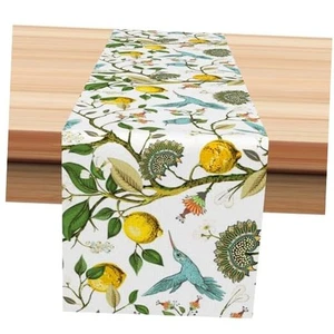 Zitronenbaum blau Vogel Blume Tischläufer 13x72 Zoll Sommer türkis und gelb - Bild 1 von 5
