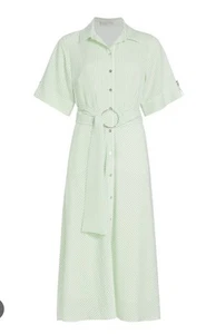 Elie Tahari The Eden Striped Belted Shirt Seersucker Midi Dress 10 - Picture 1 of 7