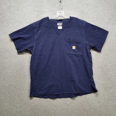 Carhartt Men Scrub Top L Navy Rugged Flex Logo PO#700808 Short Sleeve - Image 1 of 4