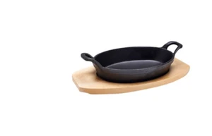 Oval Cast Iron Sizzle Dish with Base, 21cm x 15cm, Grill, Veg, Meat, Starter - Picture 1 of 1
