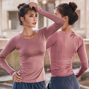Women Yoga Shirts, Long Sleeve, Breathable Mesh Slimming Gym Workout Top Fitness - Picture 1 of 9