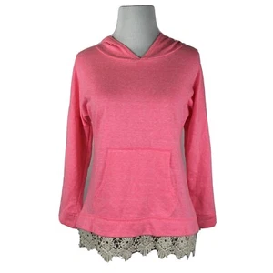 Aqua Girls Kids Sz XL Hot Pink Hoodie Sweatshirt Crochet Top Thin Knit Sweater - Picture 1 of 8