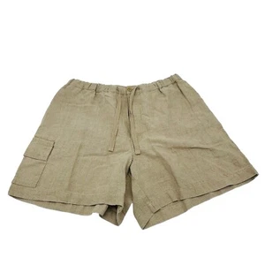 Eddie Bauer Linen Cargo Shorts 5" Inseam High Rise Womens Size XL Khaki Tan EUC - Picture 1 of 6