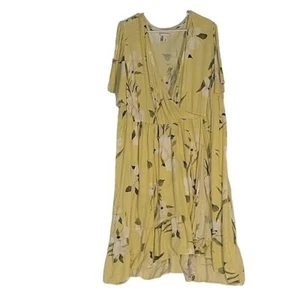 AVA & VIV Women's Plus Size Yellow Foral Faux Wrap Dress Ruffled Hem 4X - Picture 1 of 7