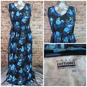 Basic Editions Damen Maxikleid Gr. Small Blumen Hawaii Gummibund blau - Bild 1 von 8