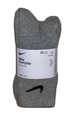 Nike Everyday Crew Socks 3 Pair Men 8-12 Wmn 10-13 Gray w Black Logo Cushion NEW - Image 1 of 4
